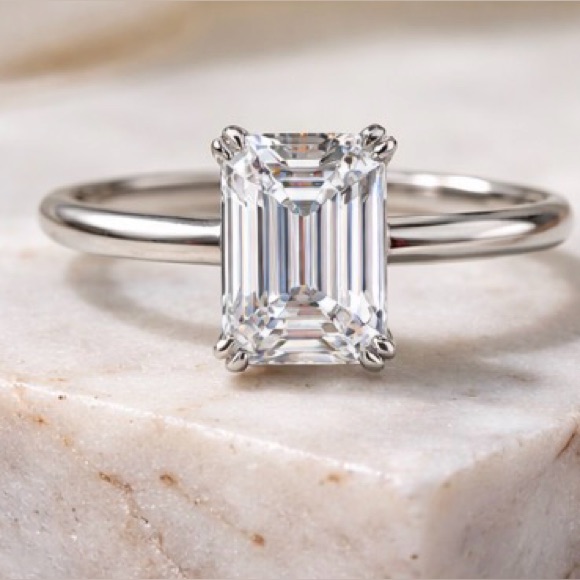 3ct Emerald Cut Moissanite Ring D Vvs1 Solitaire Silver Engagement Ring